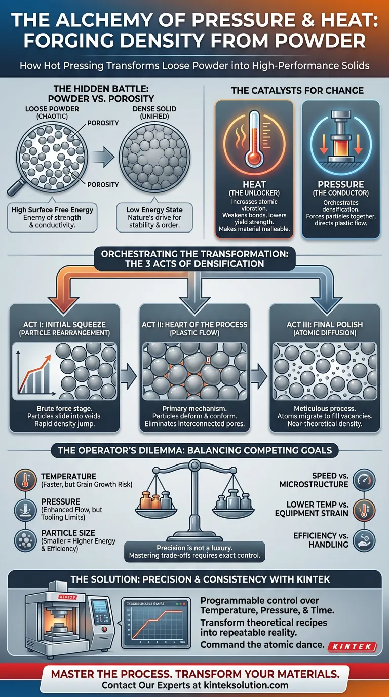 熱と圧力の錬金術：熱間プレスがいかに粉末から高密度を鍛造するか ビジュアルガイド