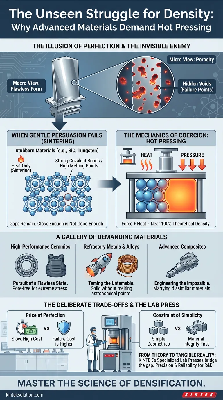 A Luta Invisível pela Densidade: Por Que Materiais Avançados Exigem Prensagem a Quente Guia Visual
