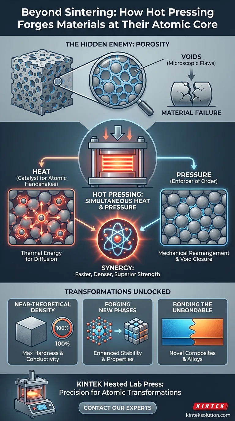 Jenseits des Sinterns: Wie Heißpressen Materialien auf ihrem atomaren Kern schmiedet Visuelle Anleitung