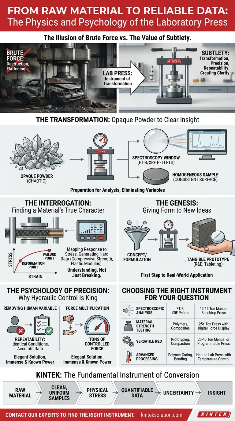Dalla Materia Prima ai Dati Affidabili: Fisica e Psicologia della Pressa da Laboratorio Guida Visiva