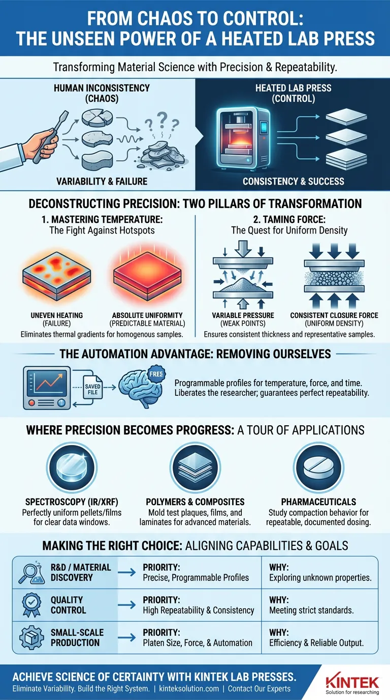 Du chaos au contrôle : Le pouvoir invisible d'une presse de laboratoire chauffée Guide Visuel