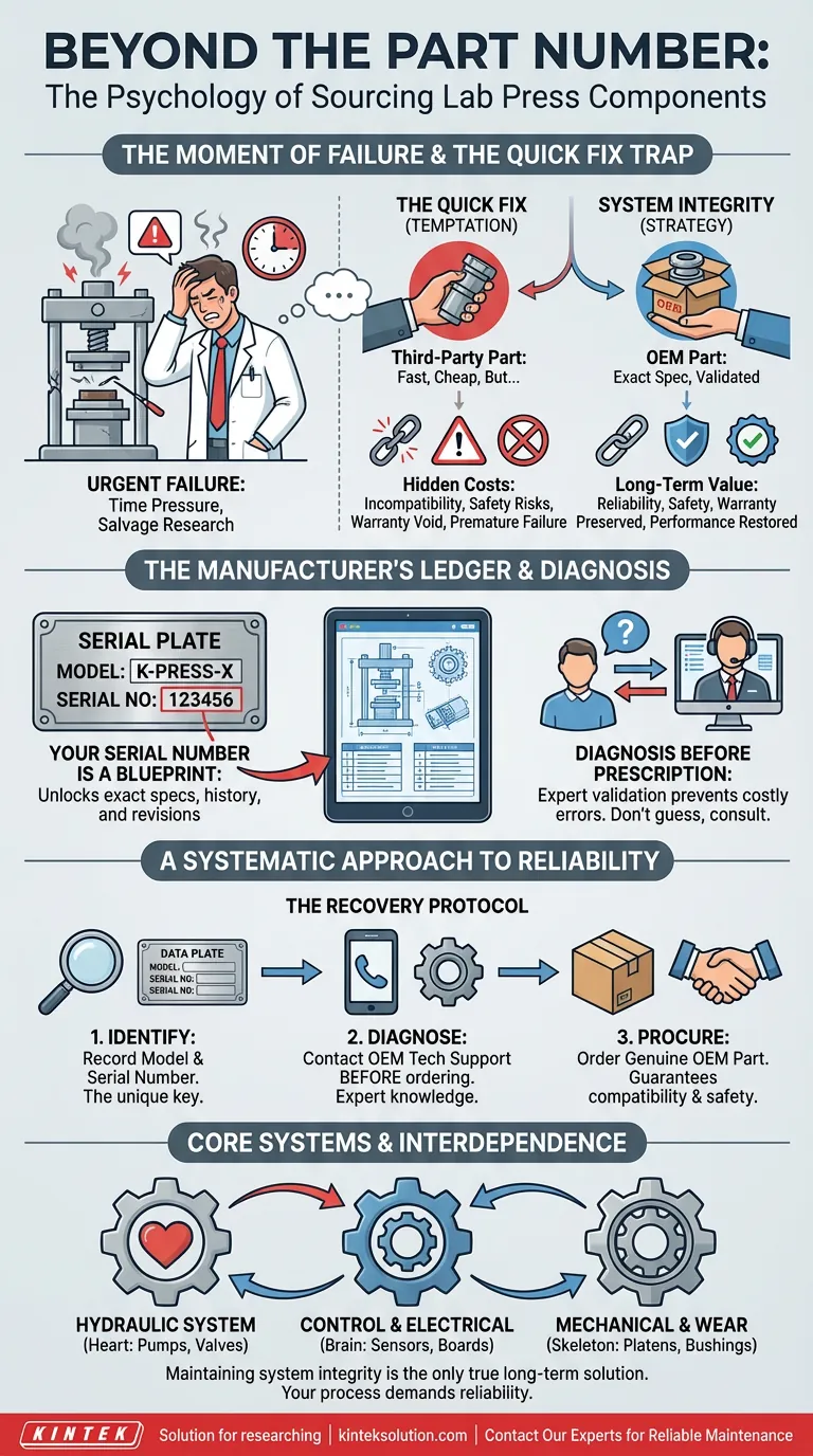 Au-delà du numéro de pièce : La psychologie de l'approvisionnement en composants de presses de laboratoire Guide Visuel