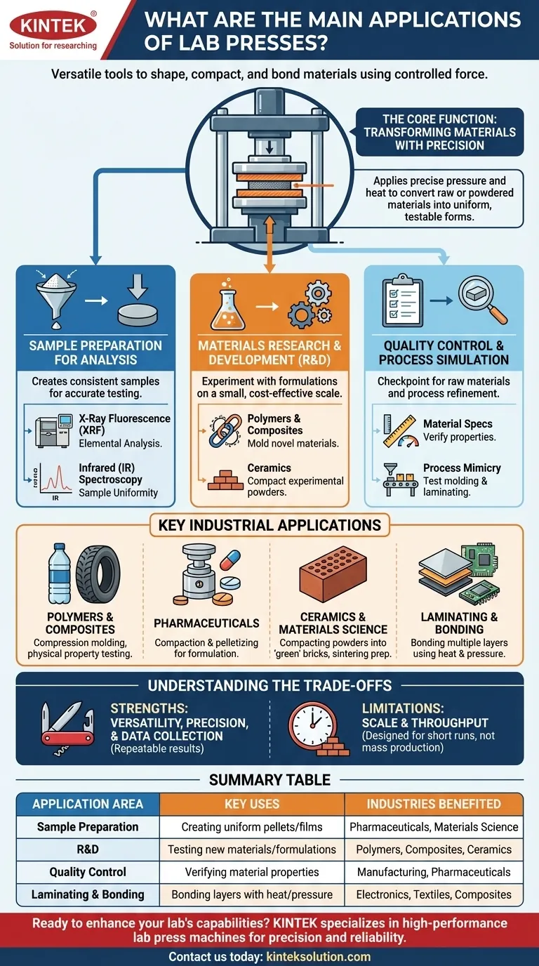 Was sind die wichtigsten Anwendungen von Laborpressen?Präzision in der Materialprüfung und F&E freisetzen Visuelle Anleitung