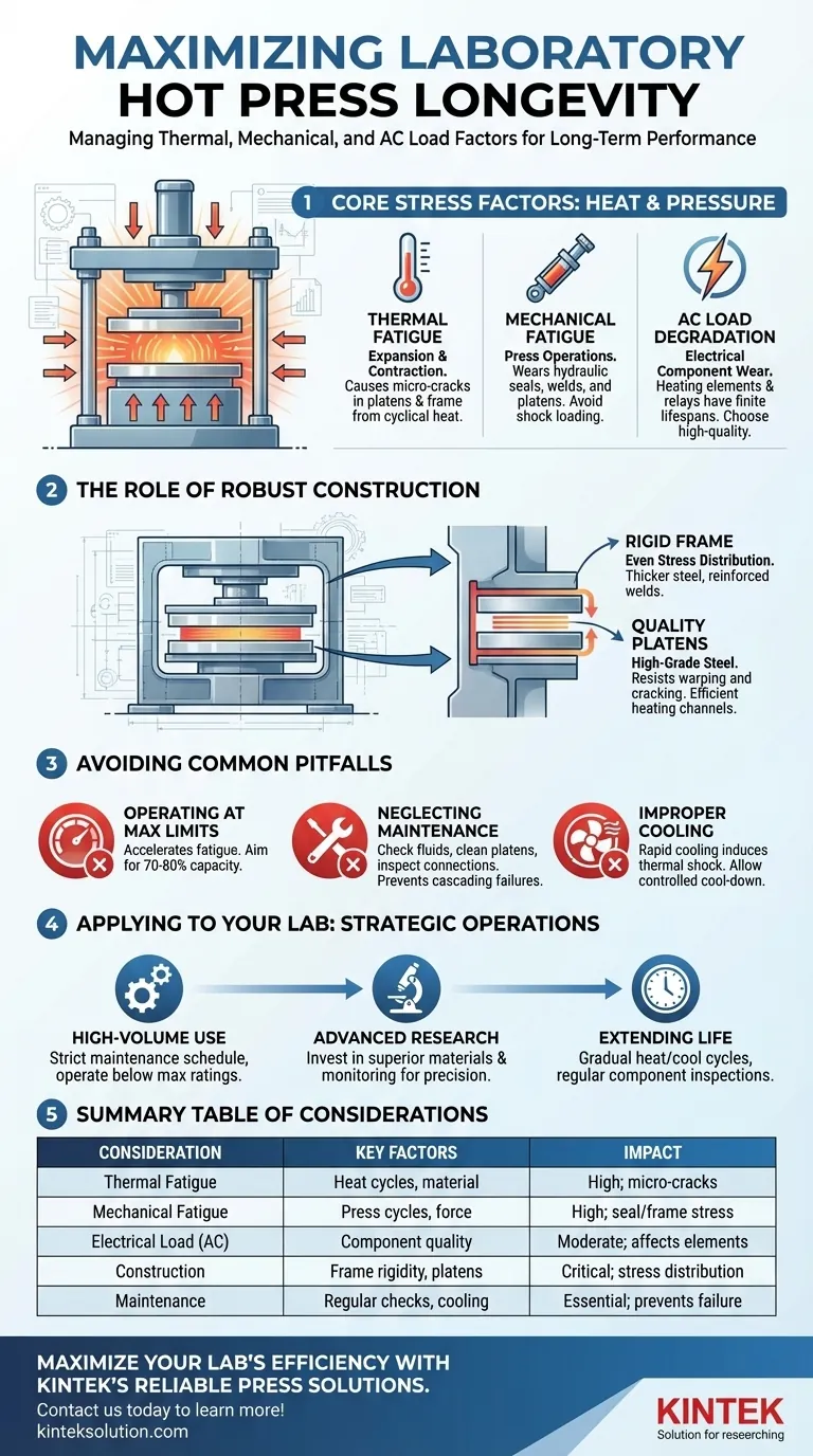 Что необходимо учитывать для обеспечения долговечности лабораторного горячего пресса при переменной нагрузке и нагреве?Продлите срок службы с помощью советов экспертов Визуальное руководство