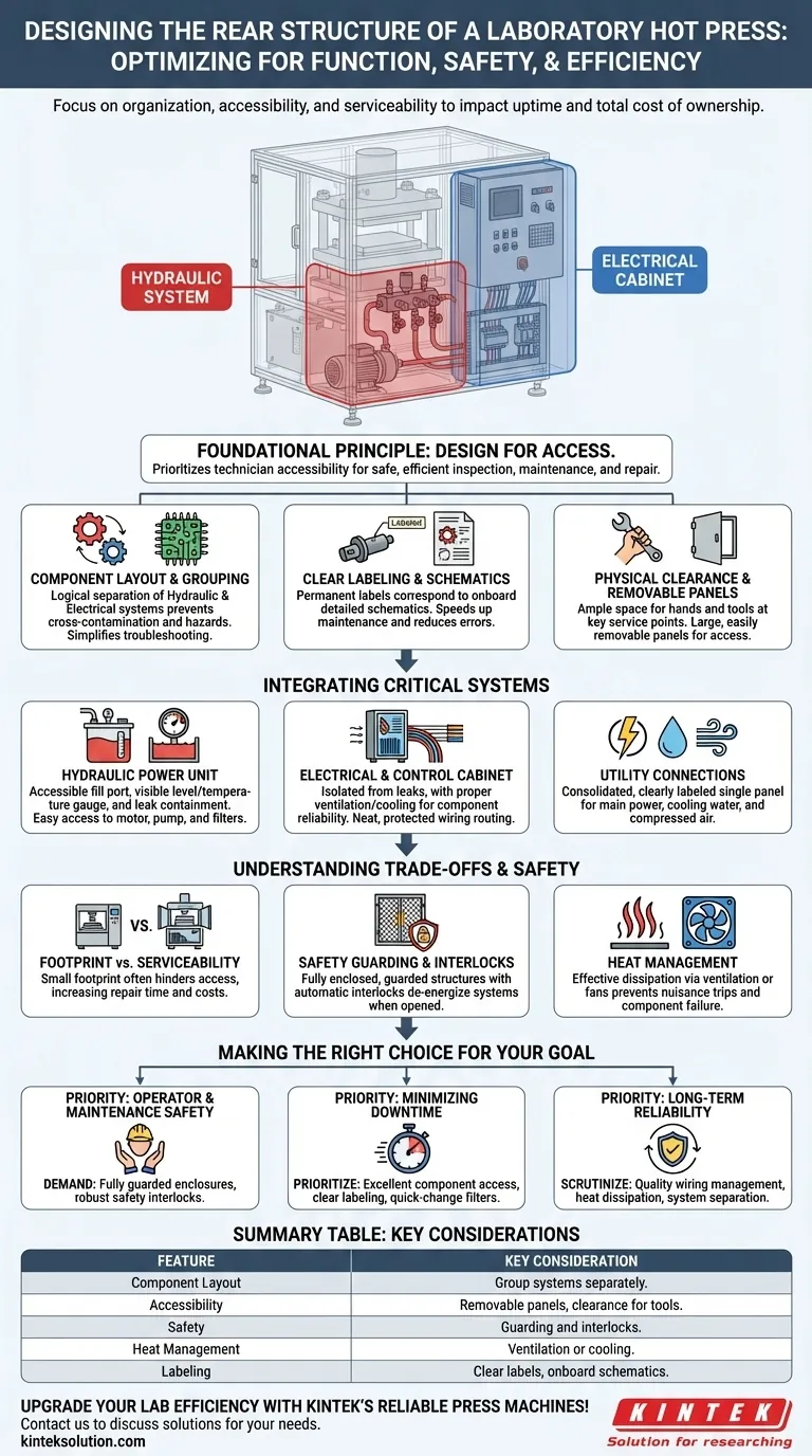 实验室热压机的后部结构应包括哪些设计特点？确保安全、通道和可靠性 图解指南
