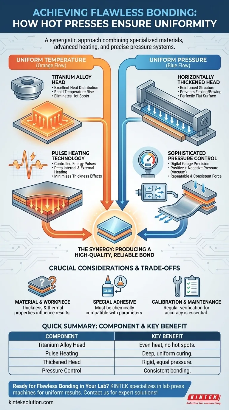 Wie gewährleistet die Heißpresse eine gleichmäßige Temperatur und einen gleichmäßigen Druck?Konsistente Verklebung mit fortschrittlicher Technik erreichen Visuelle Anleitung