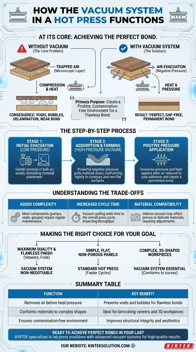 How does the vacuum system in a hot press function? Ensure Flawless Bonding with Advanced Vacuum Technology Visual Guide