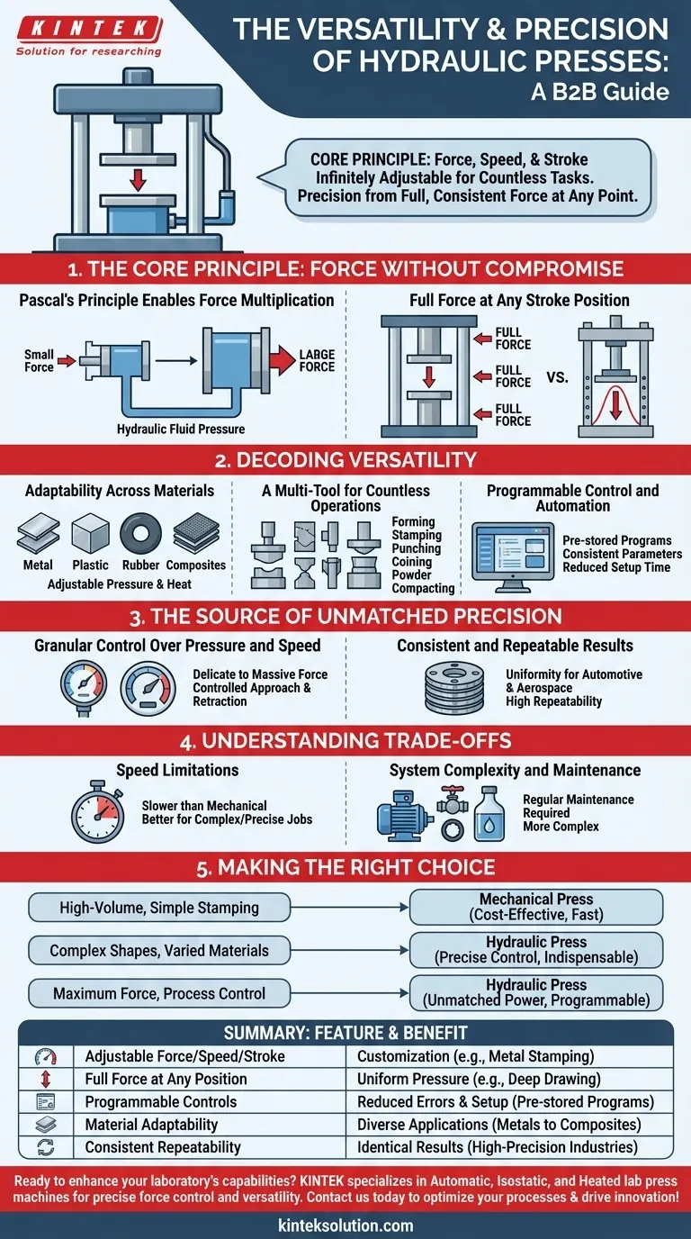ما الذي يجعل المكابس الهيدروليكية متعددة الاستخدامات ودقيقة؟فتح التحكم في القوة الفائقة لمختبرك دليل مرئي