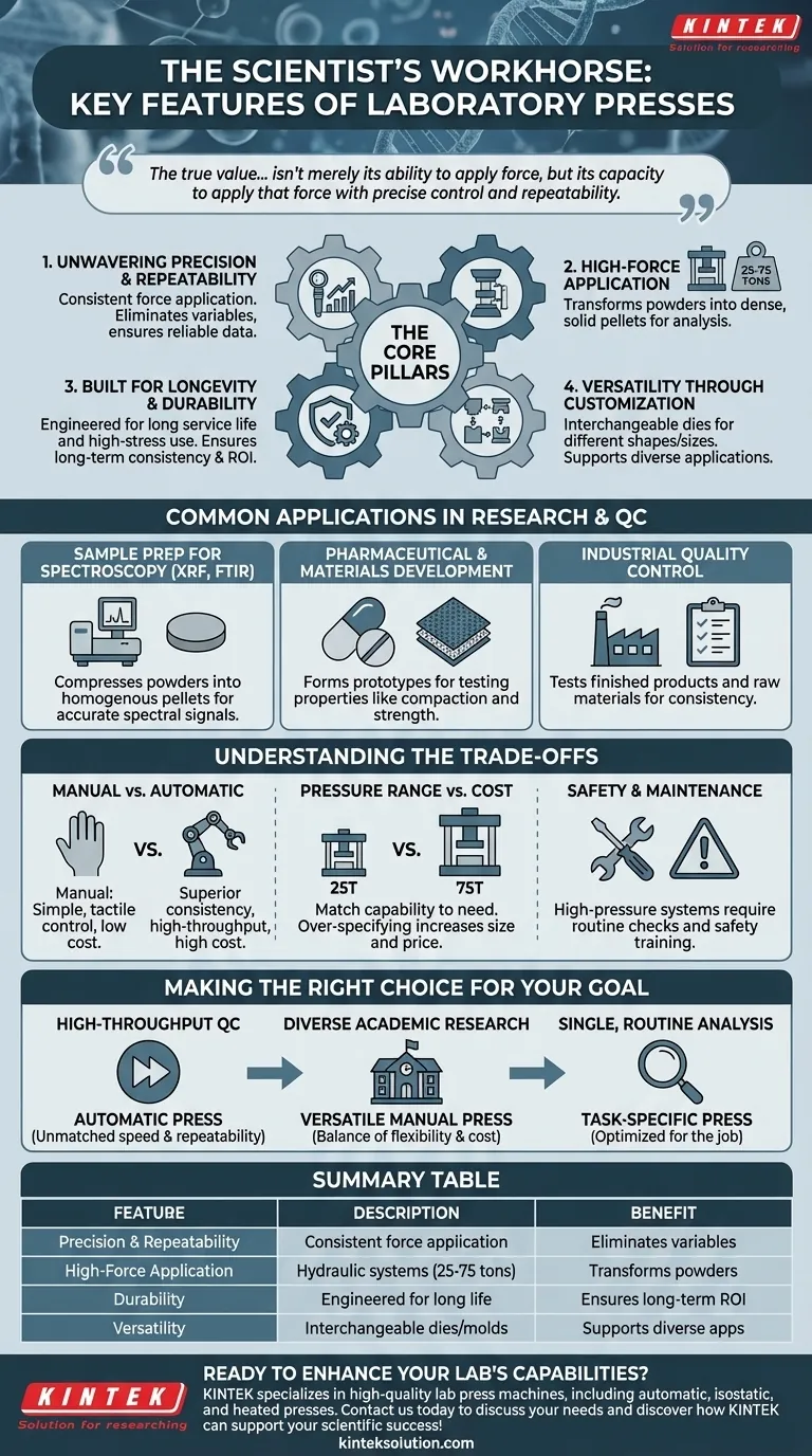 과학자와 연구자들 사이에서 인기 있는 실험실 프레스의 주요 특징은 무엇일까요?신뢰할 수 있는 결과를 위한 정밀도와 내구성 알아보기 시각적 가이드