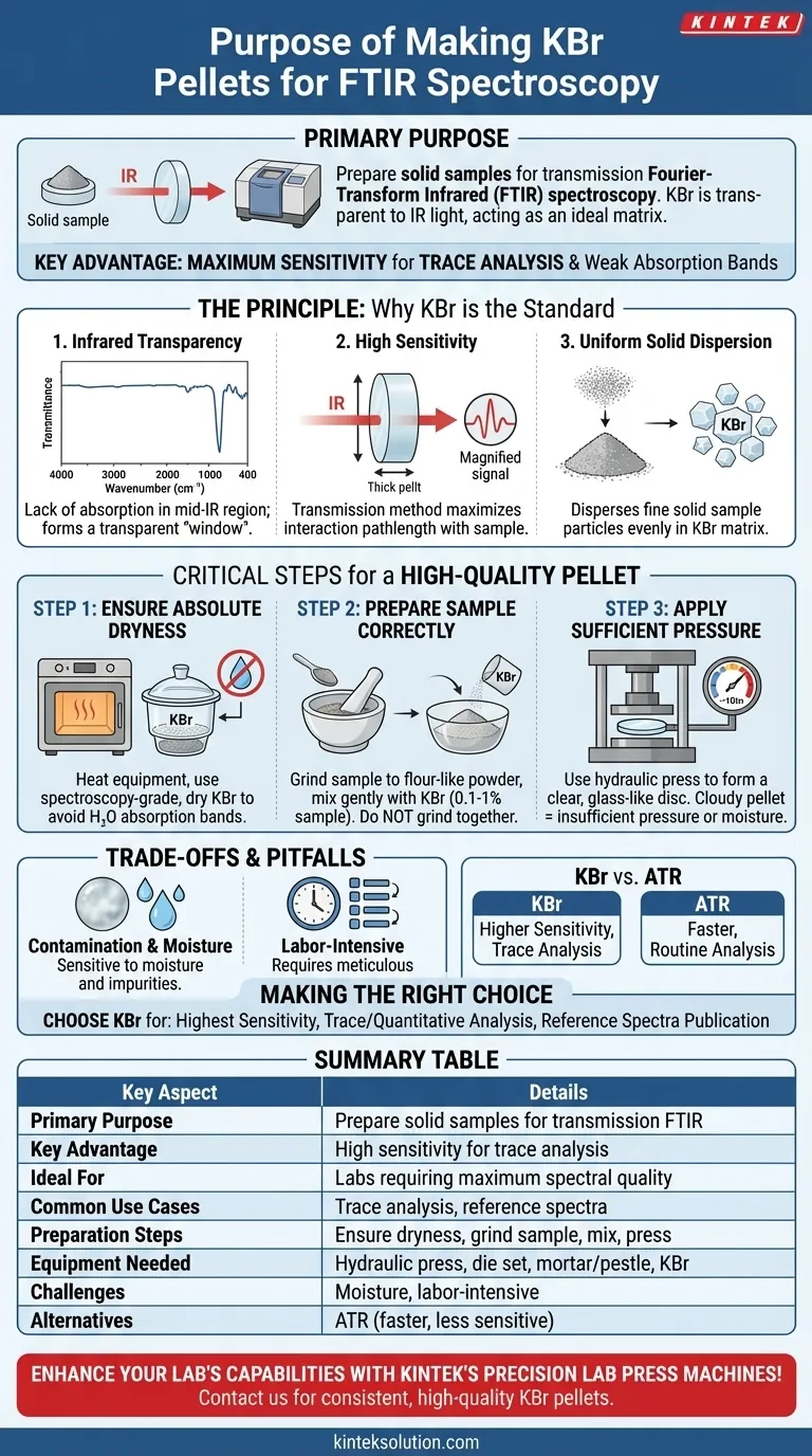 실험실에서 KBr 펠릿을 만드는 목적은 무엇인가요?정확한 결과를 위한 고감도 FTIR 분석 달성 시각적 가이드