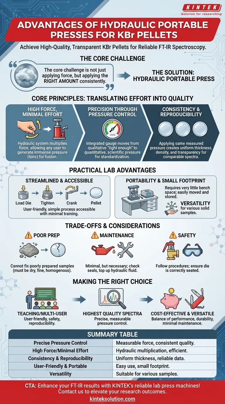 Каковы преимущества использования гидравлического портативного пресса для изготовления гранул KBr?Превосходная подготовка образцов для ИК-Фурье Визуальное руководство