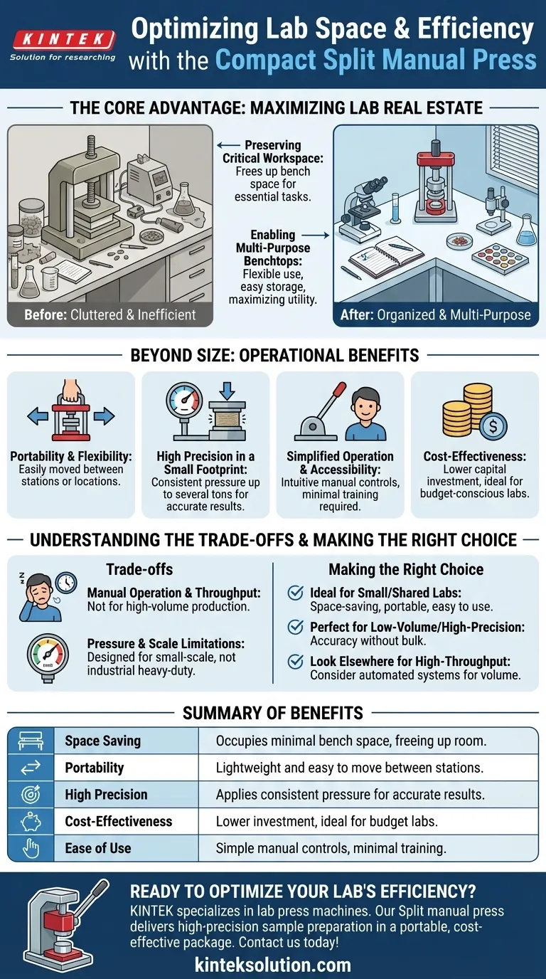 كيف يفيد الحجم الصغير لمكبس سبليت اليدوي المنفصل المختبرات؟زيادة المساحة والكفاءة إلى أقصى حد في مختبرك دليل مرئي