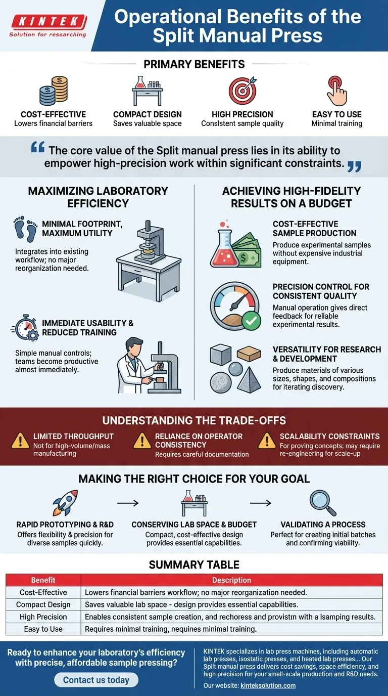 What are the operational benefits of the Split manual press? Boost Lab Efficiency with Cost-Effective Precision Visual Guide