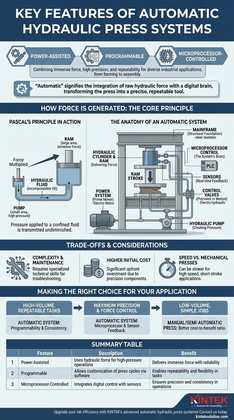 ما هي الميزات الرئيسية لأنظمة المكابس الهيدروليكية الأوتوماتيكية؟مدعومة بالطاقة وقابلة للبرمجة والتحكم في المعالجات الدقيقة دليل مرئي