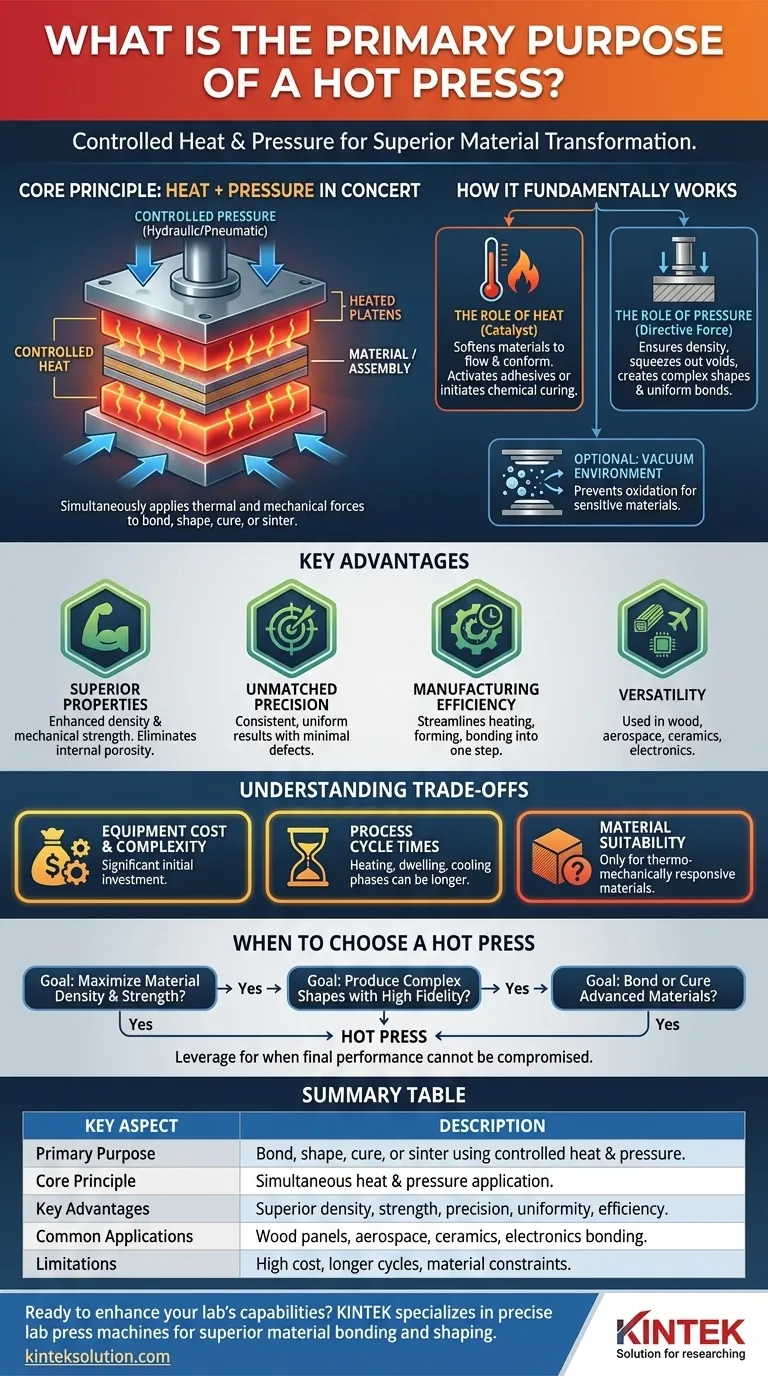 What is the primary purpose of a hot press? Achieve Superior Bonding and Shaping for Your Materials Visual Guide