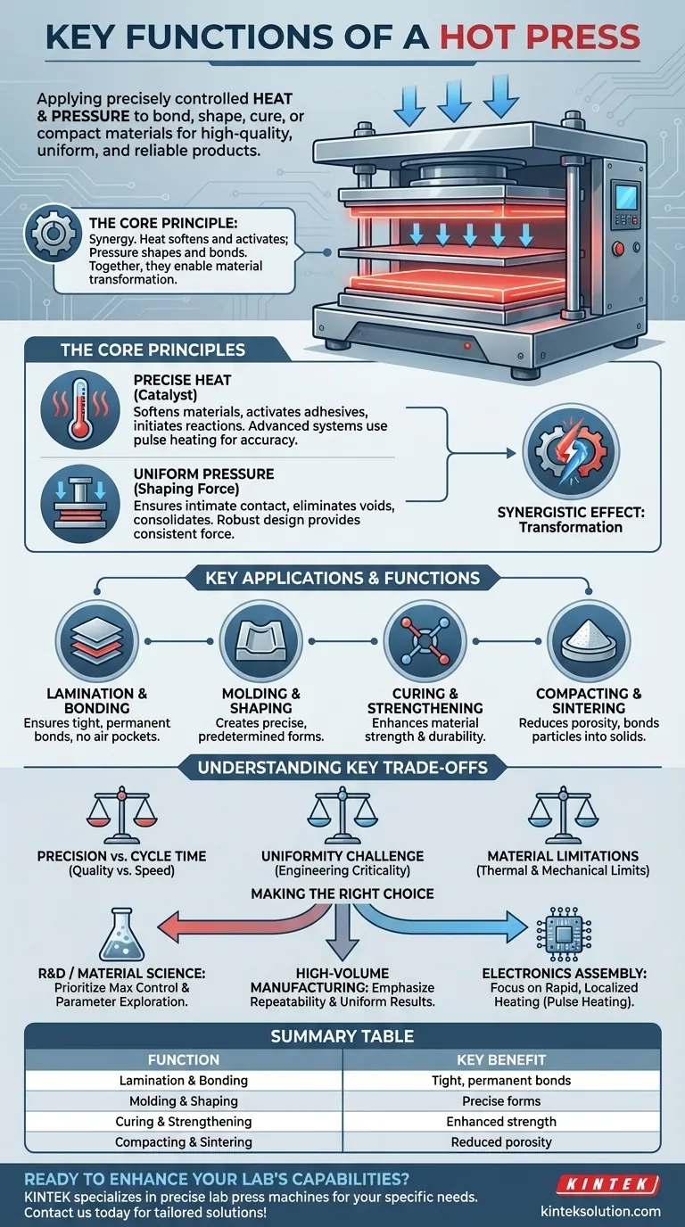 ¿Cuáles son las funciones clave de una prensa en caliente?Consiga una unión y conformación precisas para sus materiales Guía Visual