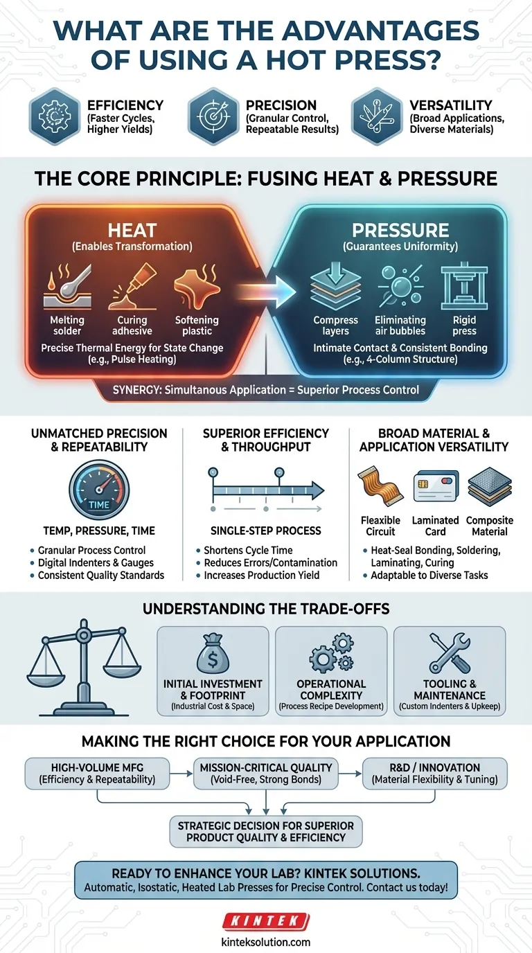 What are the advantages of using a hot press? Achieve Superior Bonding and Efficiency in Your Lab Visual Guide