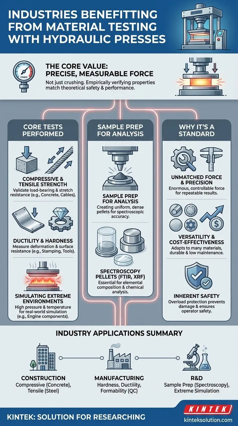 ¿Qué industrias se benefician de los ensayos de materiales con una prensa hidráulica? Garantice la seguridad y el rendimiento en su campo Guía Visual