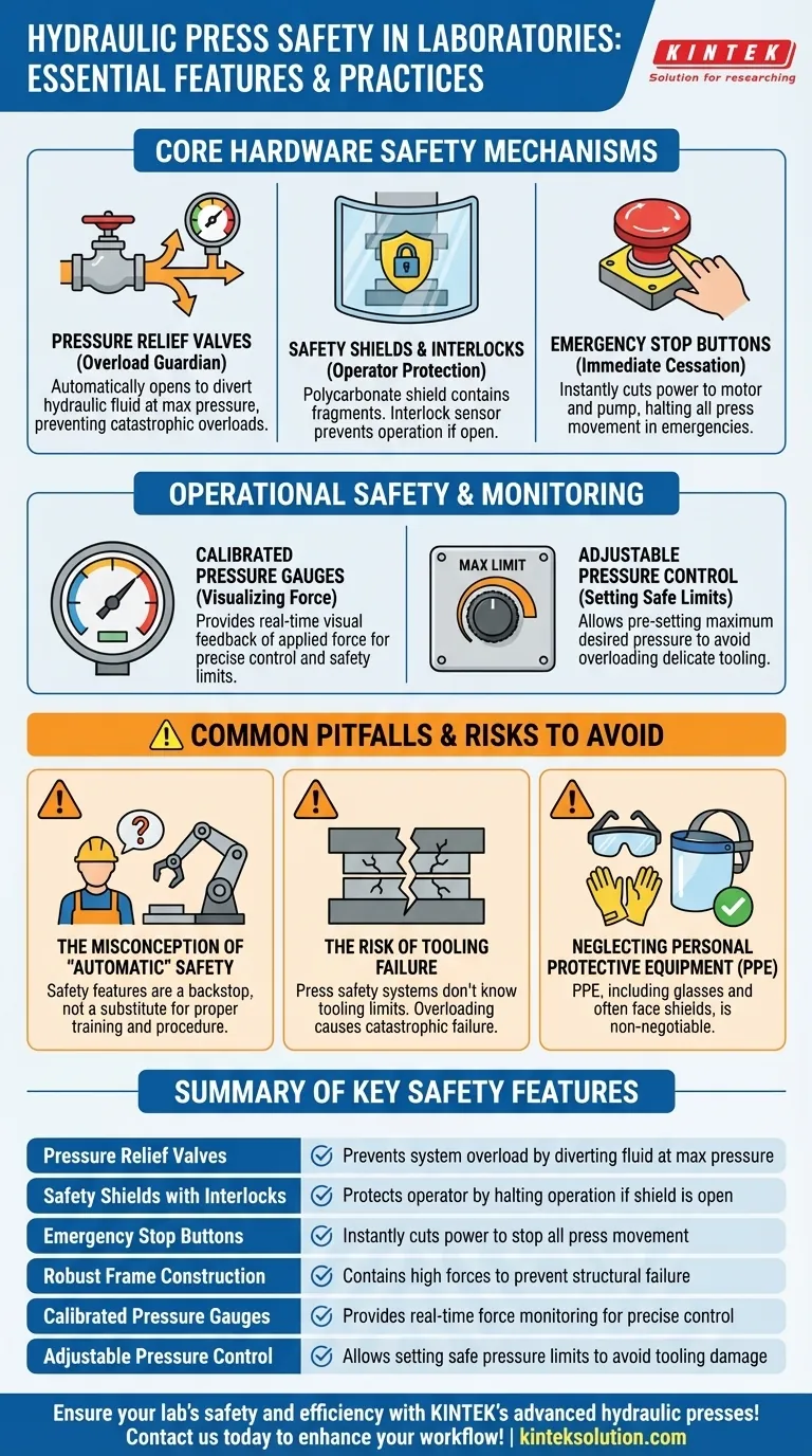 What safety features are associated with hydraulic presses in laboratories? Ensure Operator and Equipment Protection Visual Guide