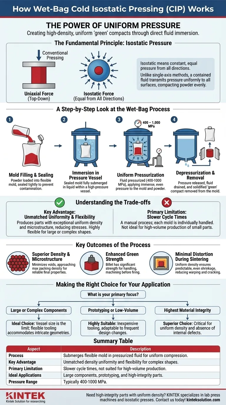 How does the wet-bag process work in cold isostatic pressing? Unlock Uniform Powder Compaction for Superior Parts Visual Guide