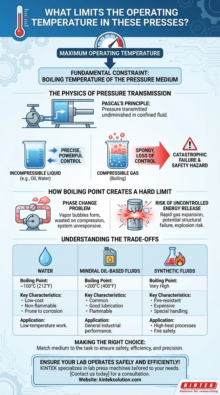 Was begrenzt die Betriebstemperatur in diesen Pressen?Entdecken Sie die entscheidende Rolle des Druckmediums Visuelle Anleitung
