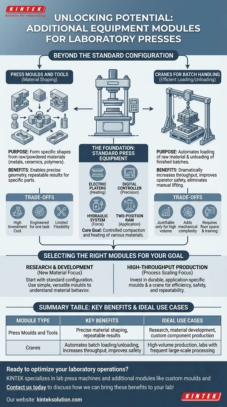 ما هي وحدات المعدات الإضافية المتوفرة لهذه المكابس؟عزز مكابسك المعملية باستخدام القوالب والرافعات المخصصة دليل مرئي