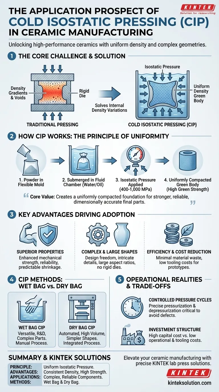 Qual è la prospettiva di applicazione complessiva della pressatura isostatica a freddo nella produzione di ceramica? Sbloccare la ceramica ad alte prestazioni con densità uniforme Guida Visiva