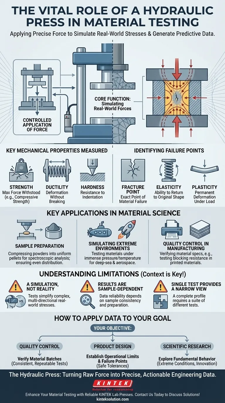Quel est le rôle d'une presse hydraulique dans les essais de matériaux ? Déverrouiller l'application précise de la force pour des résultats exacts Guide Visuel
