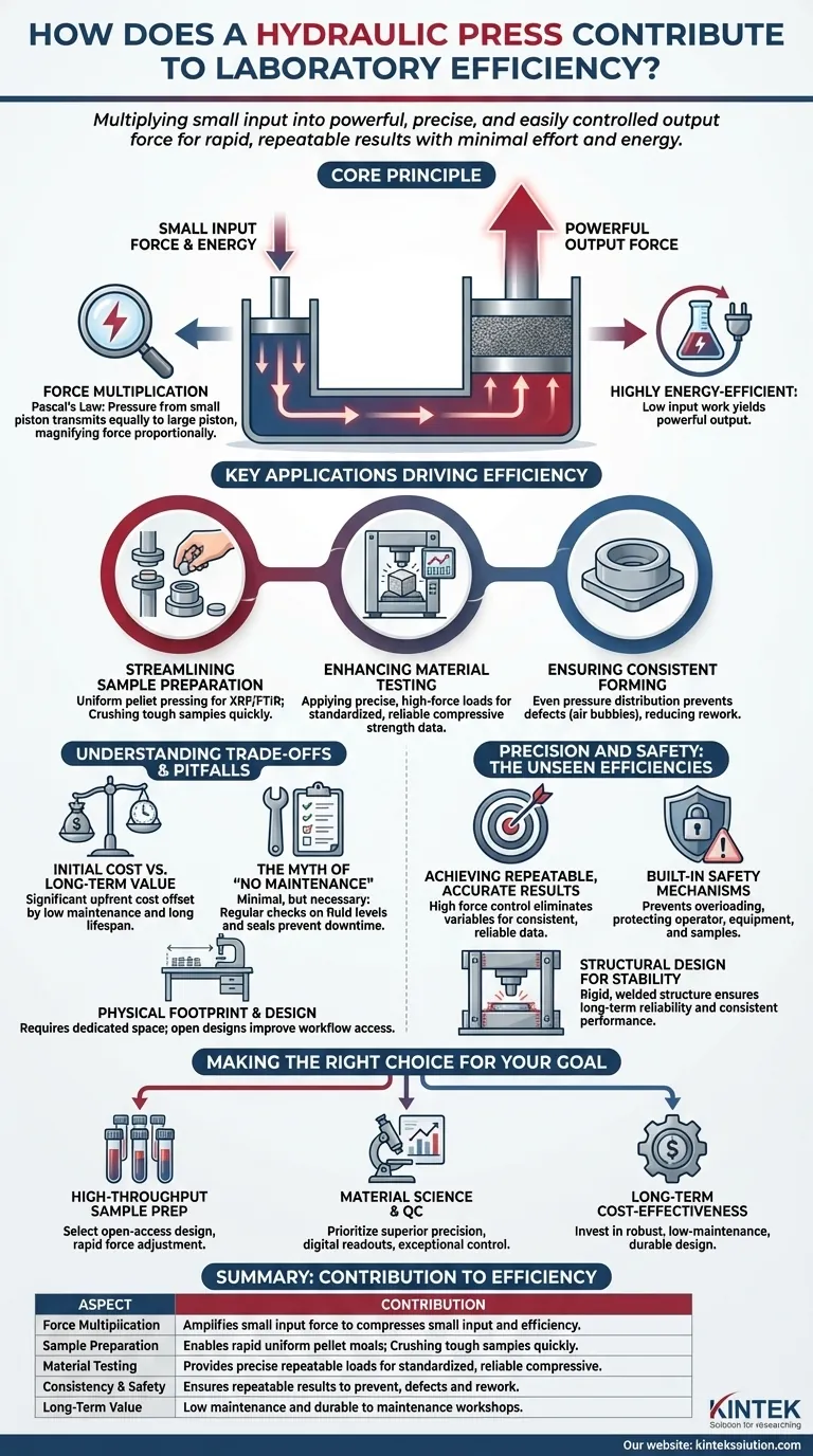 How does a hydraulic press contribute to efficiency in the laboratory? Boost Precision and Speed in Your Lab Work Visual Guide