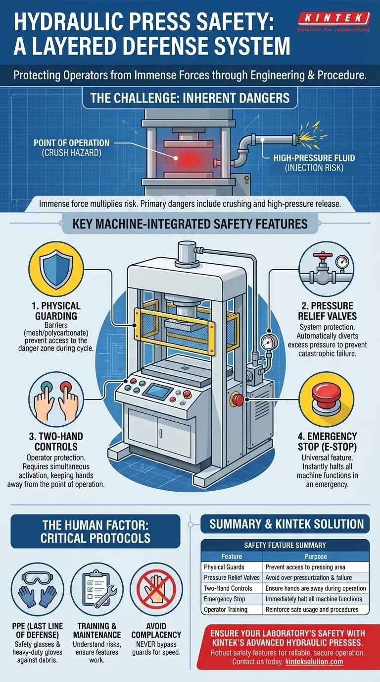 What safety features are typically included in a hydraulic press? Essential Guards and Controls for Operator Protection Visual Guide
