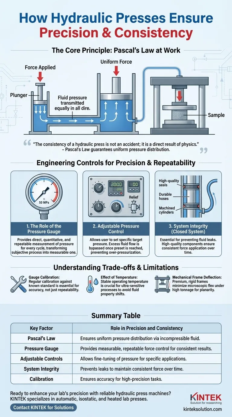 How do hydraulic press machines ensure precision and consistency in pressure application? Achieve Reliable Force Control for Your Lab Visual Guide