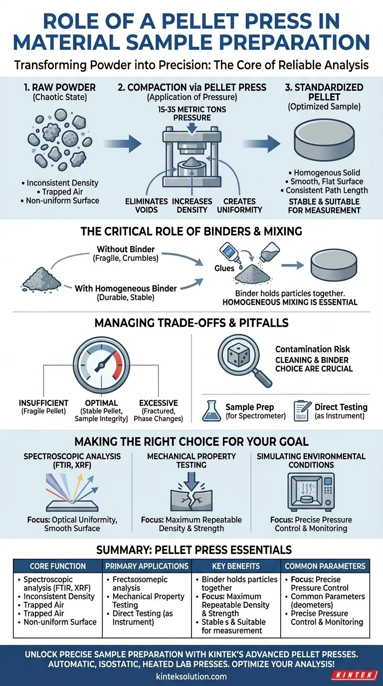 Какую роль играет таблеточный пресс в подготовке образцов материалов? Обеспечьте согласованные и надежные аналитические результаты Визуальное руководство