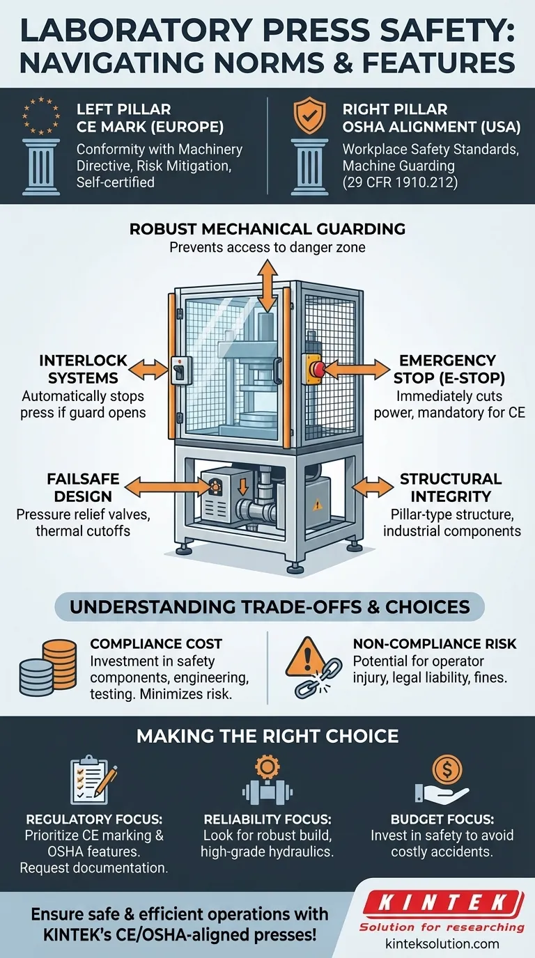Какие нормы безопасности соблюдаются при производстве лабораторных прессов? Обеспечьте соответствие требованиям CE и OSHA для защиты оператора Визуальное руководство