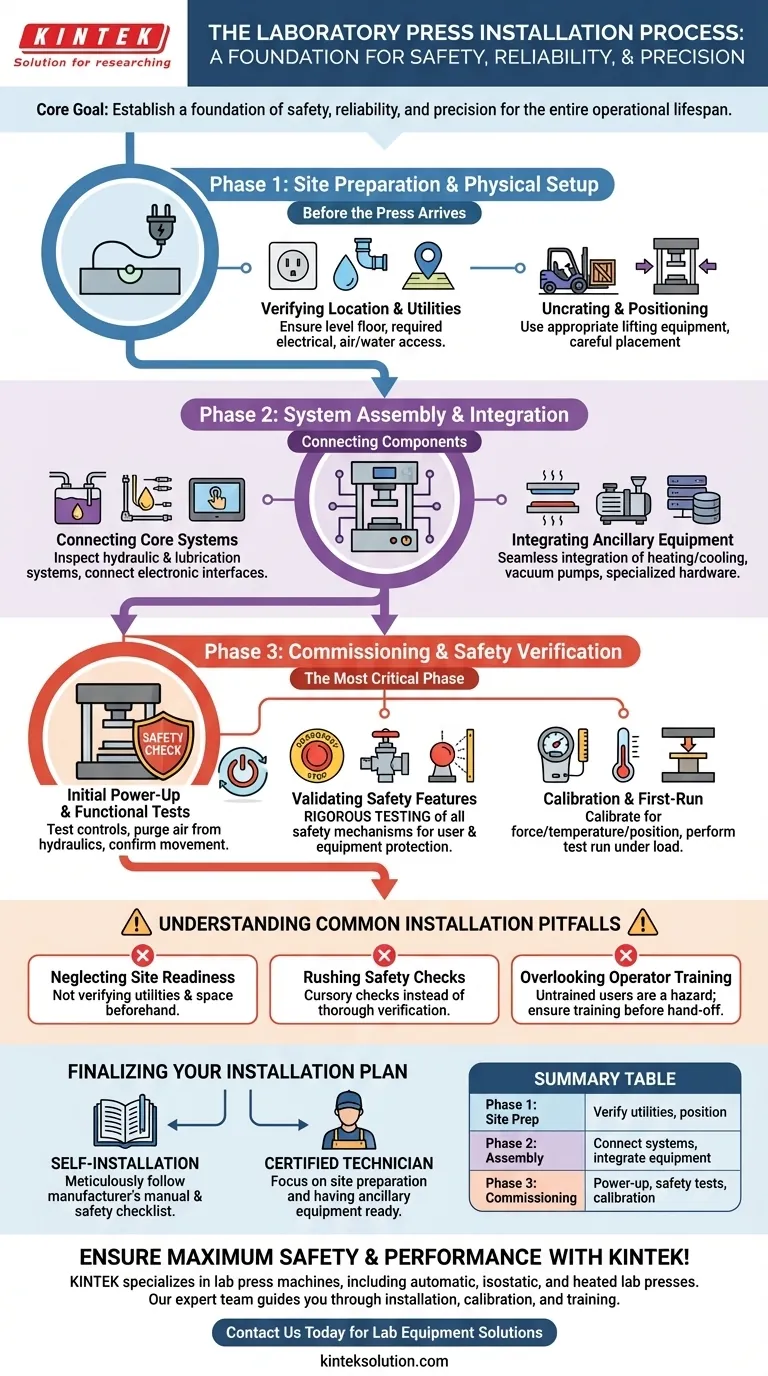 ماذا يتضمن في عملية تركيب مكبس المختبر؟ ضمان إعداد آمن وفعال لمختبرك دليل مرئي