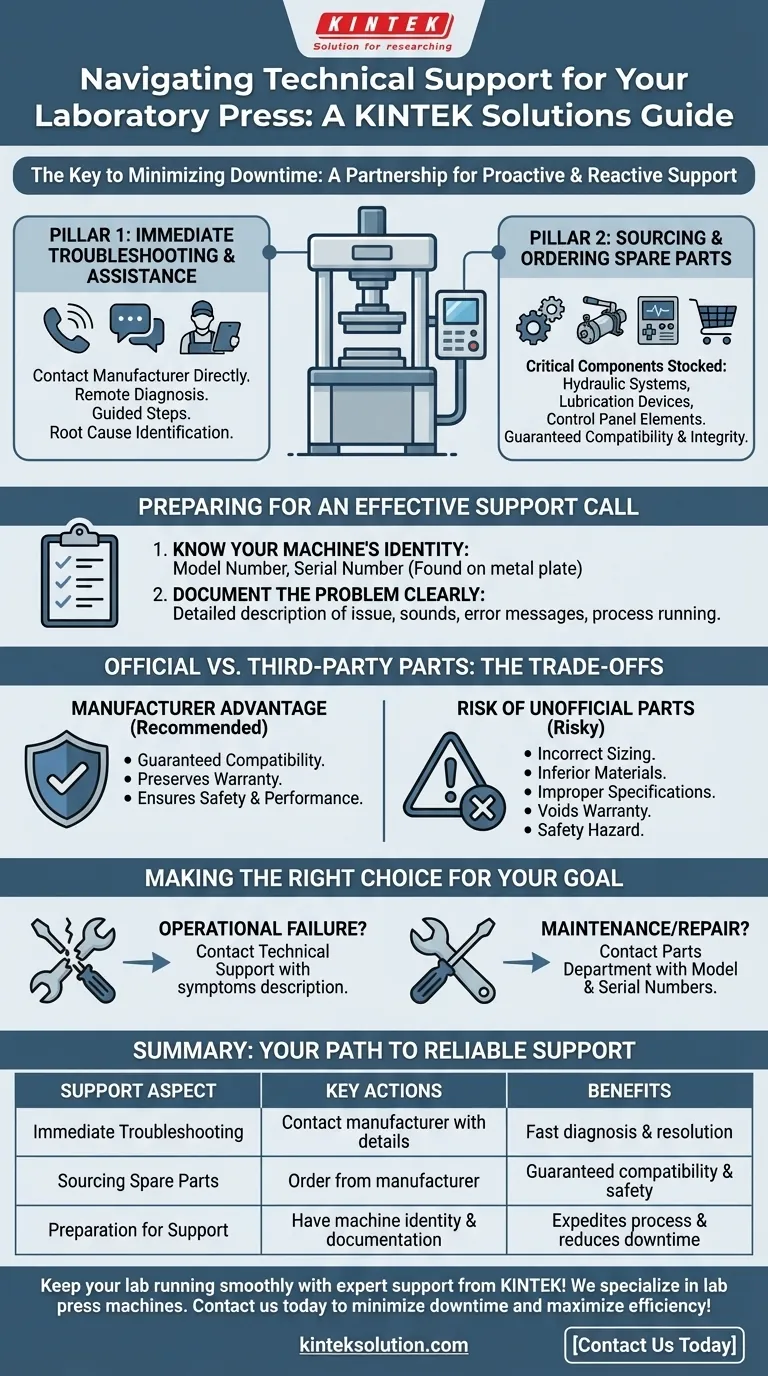 كيف يمكن الحصول على الدعم الفني لمكبس المختبر؟ ضمان استكشاف الأخطاء وإصلاحها بسرعة وقطع غيار موثوقة دليل مرئي