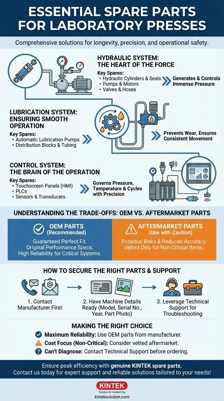 실험실 프레스에 사용할 수 있는 예비 부품의 종류는 무엇입니까? 최고의 성능을 보장하고 가동 중지 시간을 최소화하십시오. 시각적 가이드