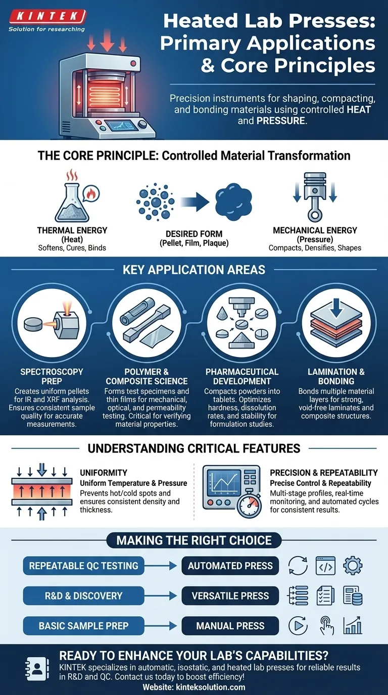 가열식 실험실 프레스의 주요 용도는 무엇입니까? 재료 테스트 및 샘플 준비에 필수적입니다. 시각적 가이드
