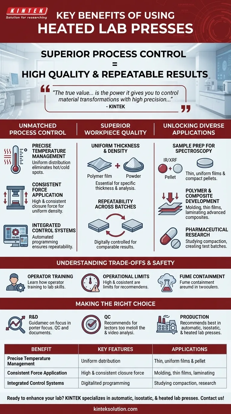 What are the key benefits of using heated lab presses? Achieve Precision and Versatility in Material Science Visual Guide