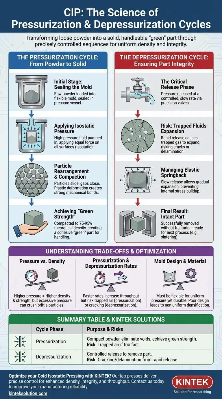 Cosa succede durante i cicli di pressurizzazione e depressurizzazione nella CIP? Compattazione uniforme della polvere maestra per pezzi più resistenti Guida Visiva
