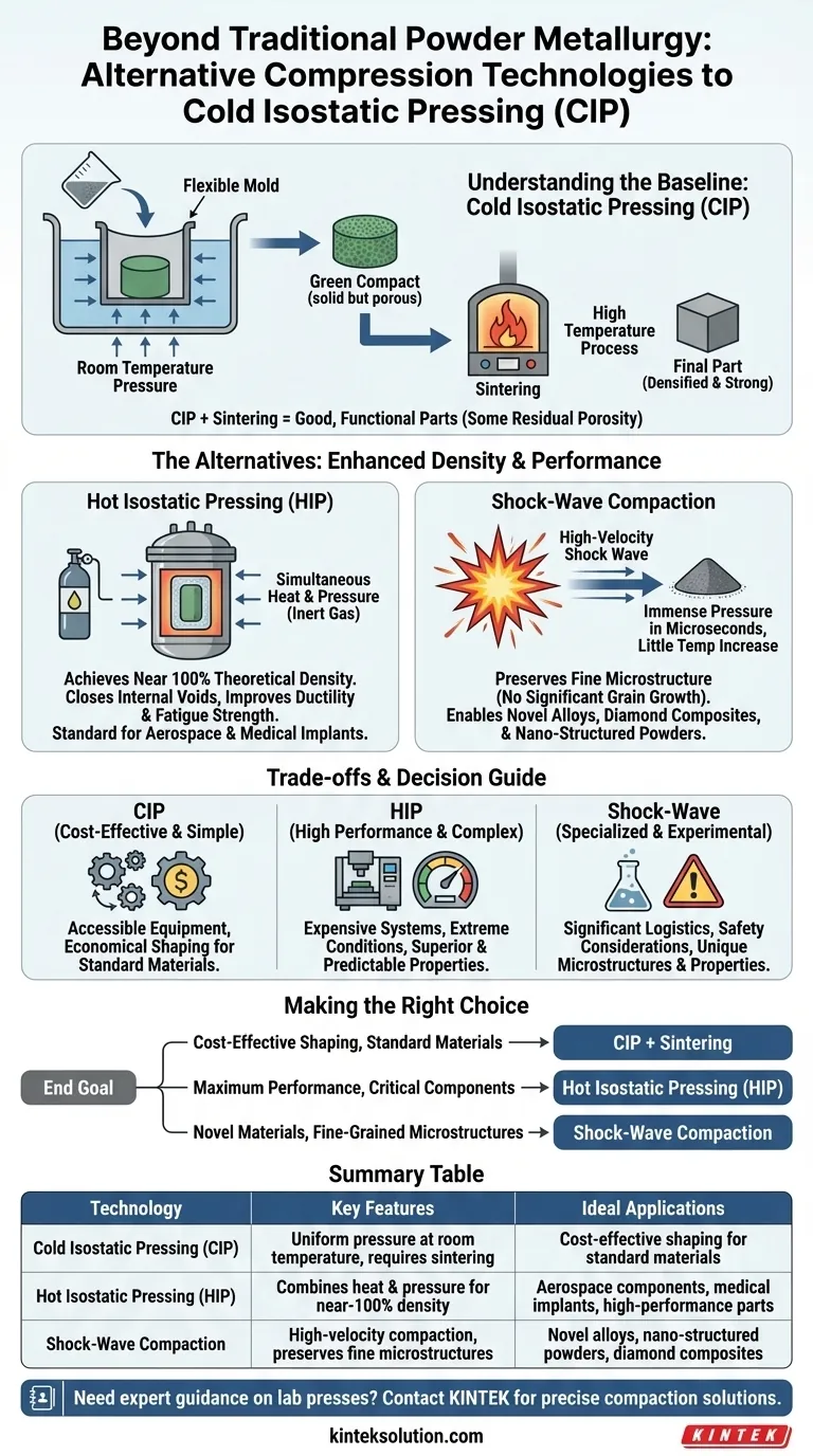 CIP의 대안적인 압축 기술에는 어떤 것들이 있습니까? 고밀도 부품을 위한 HIP 및 충격파 압축에 대해 탐구하십시오. 시각적 가이드