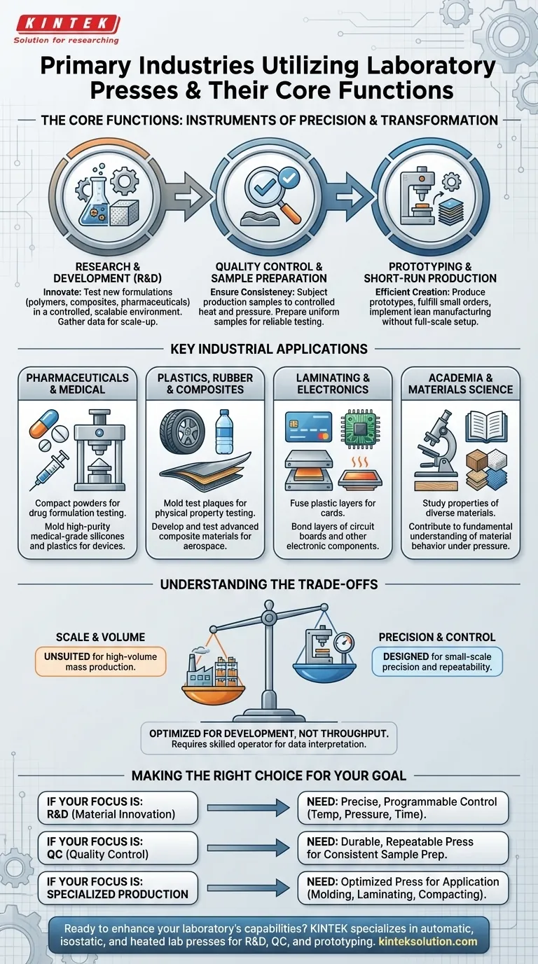 What are the primary industries that utilize laboratory presses? Boost R&D and QC in Pharma, Plastics, and More Visual Guide