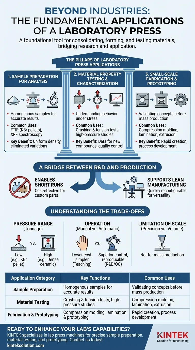 Quelles sont les applications courantes des presses de laboratoire au-delà des industries spécifiques ? Débloquez les tests de matériaux polyvalents et le prototypage Guide Visuel