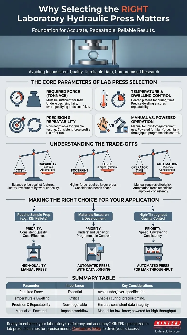 Why is selecting the right hydraulic press important for laboratory applications? Ensure Accuracy and Reliability in Your Lab Visual Guide