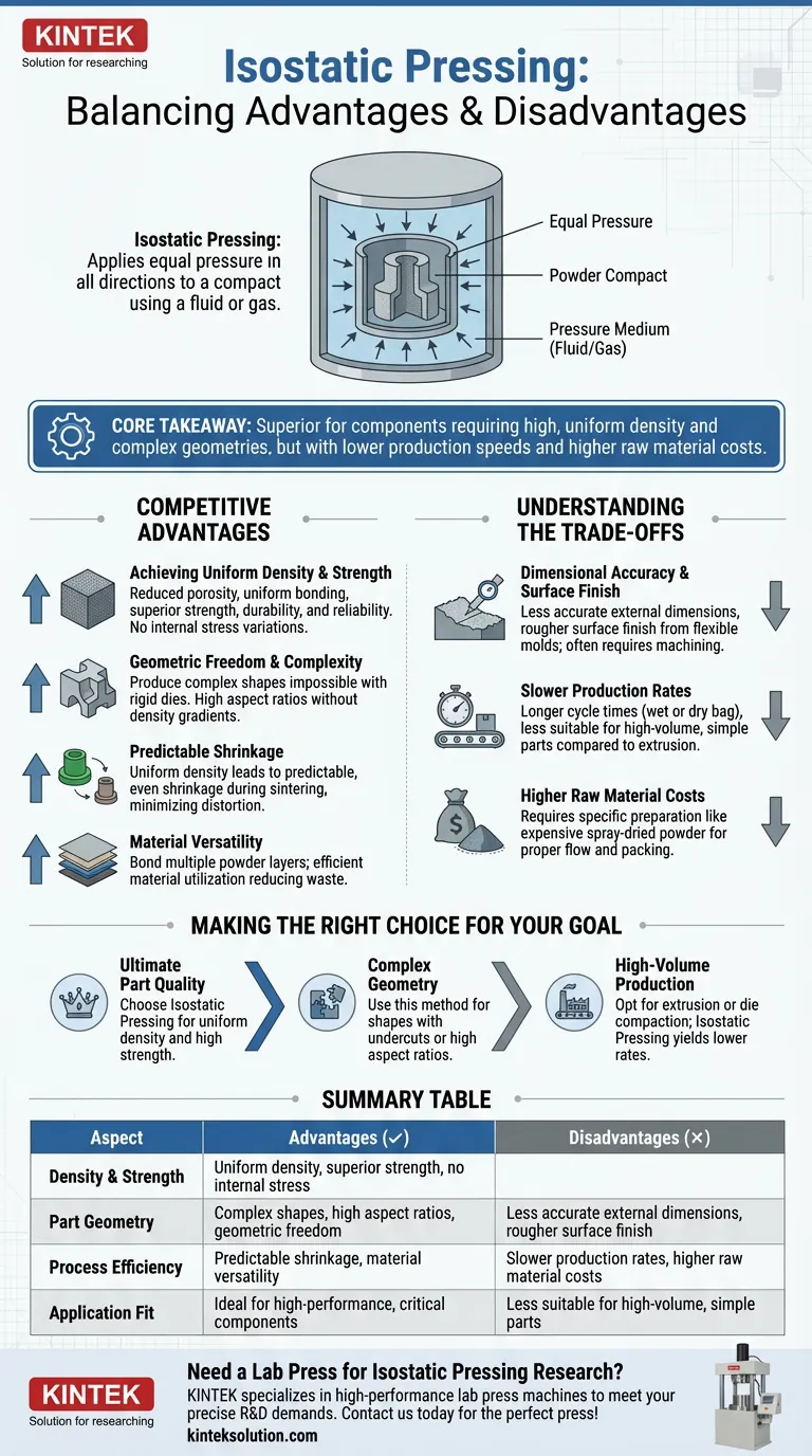 Quali sono i vantaggi e gli svantaggi generali della pressatura isostatica? Una guida alla densità uniforme e alle forme complesse Guida Visiva