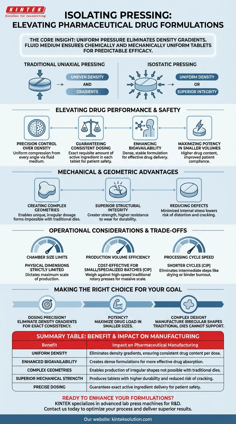 Quali sono i vantaggi dell'utilizzo della pressatura isostatica per le formulazioni farmaceutiche? Ottenere una densità e una consistenza superiori delle compresse Guida Visiva
