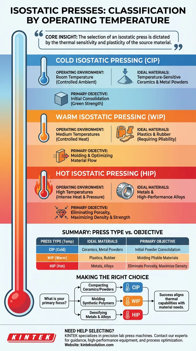 Quali sono i diversi tipi di presse isostatiche in base alla loro temperatura operativa? Scegli la pressa giusta per il tuo materiale Guida Visiva