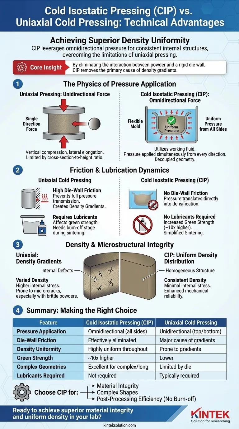 コールド等方圧間接プレス（CIP）の技術的な利点は何ですか？均一な高密度化と摩擦の排除 ビジュアルガイド