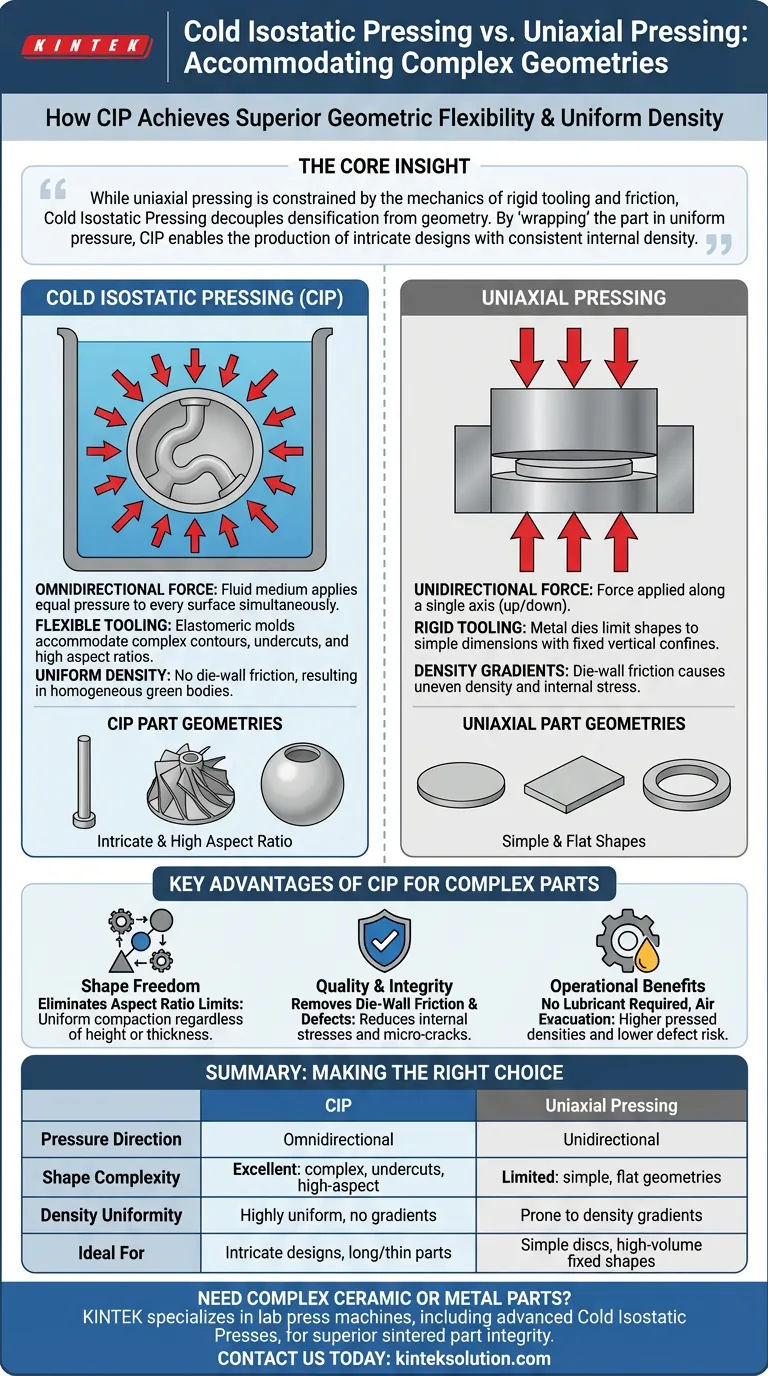 単軸プレスと比較して、コールド等方圧プレスは、さまざまな部品形状や複雑な形状にどのように対応しますか？複雑な部品の均一な密度を実現する ビジュアルガイド