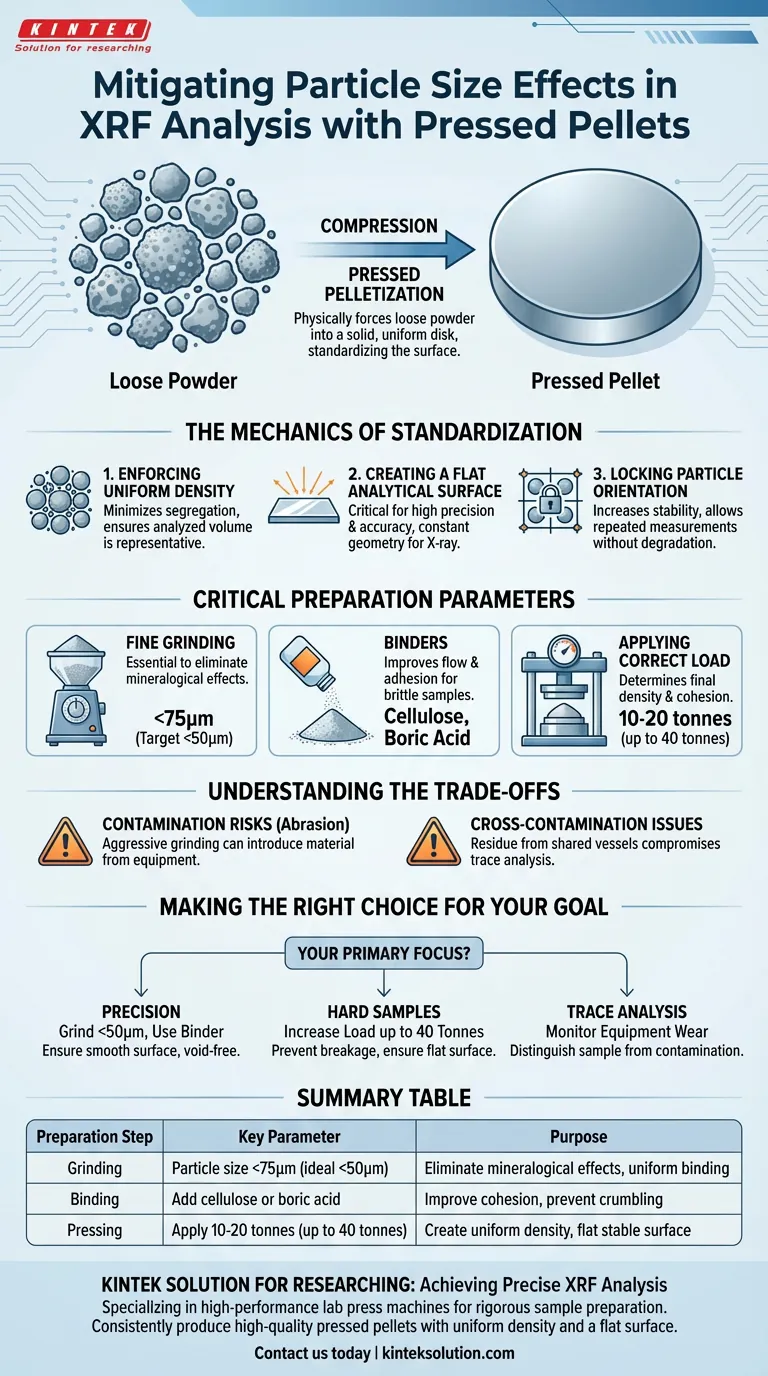 Wie minimieren gepresste Pellets Partikelgrößeneffekte bei der Röntgenfluoreszenzanalyse? Erzielen Sie eine genaue Elementaranalyse Visuelle Anleitung