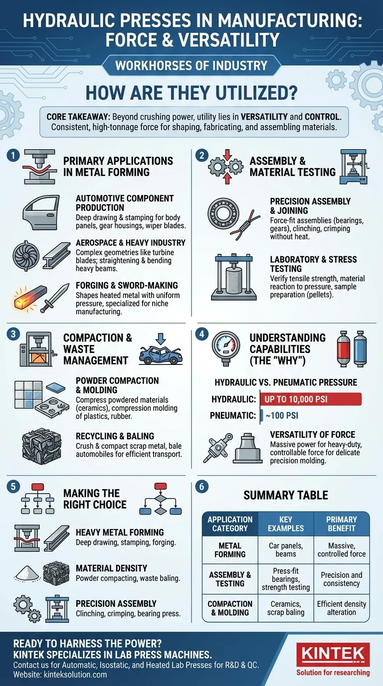 Come vengono utilizzate le presse idrauliche nella produzione? Sblocca la precisione ad alta forza per il tuo laboratorio Guida Visiva